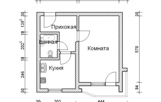 Серия П-44Т. План. Однокомнатная квартира